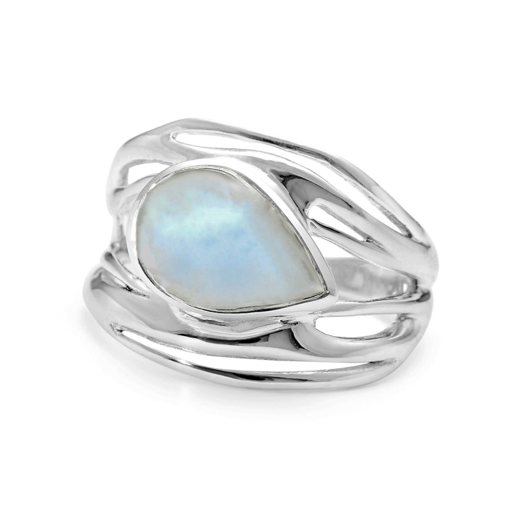 Sterling silver rainbow moonstone ring