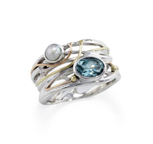 Load image into Gallery viewer, Sterling silver topaz and pearl ring
