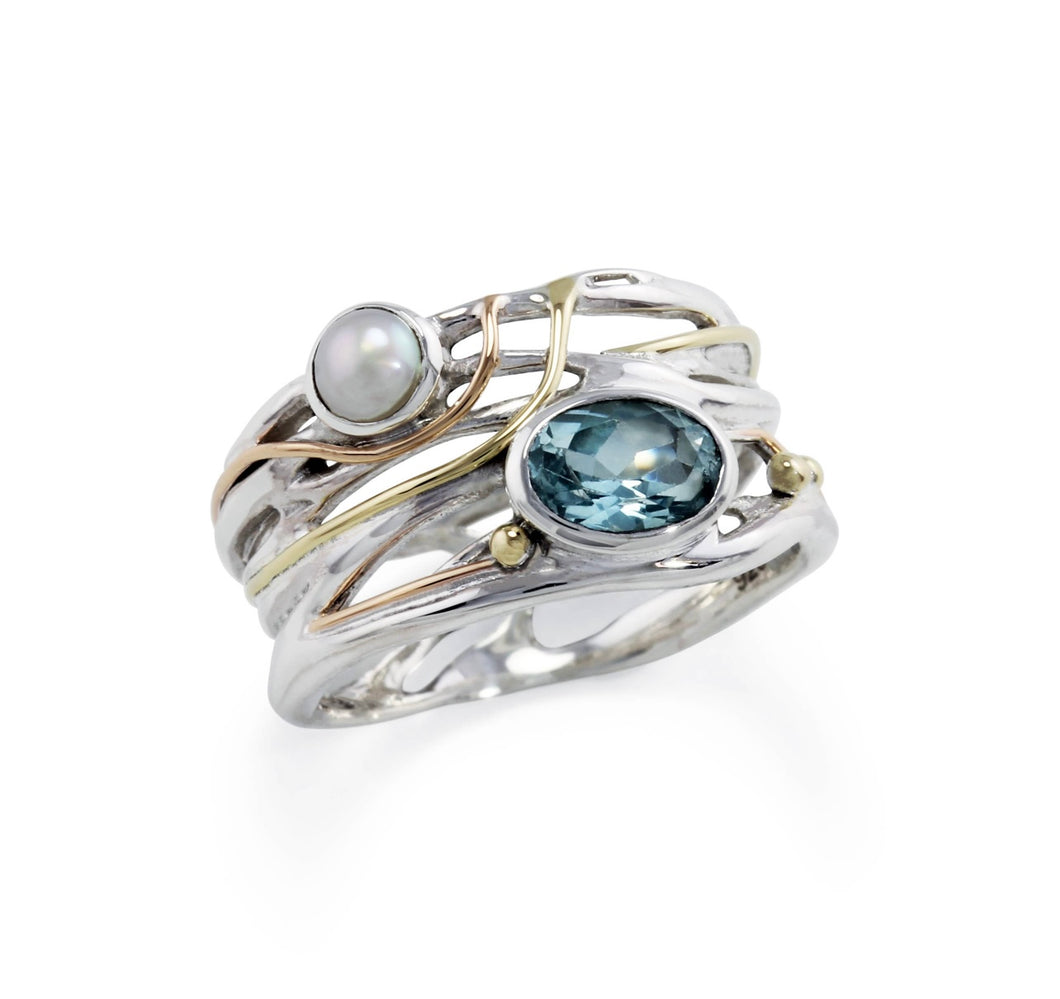 Sterling silver topaz and pearl ring