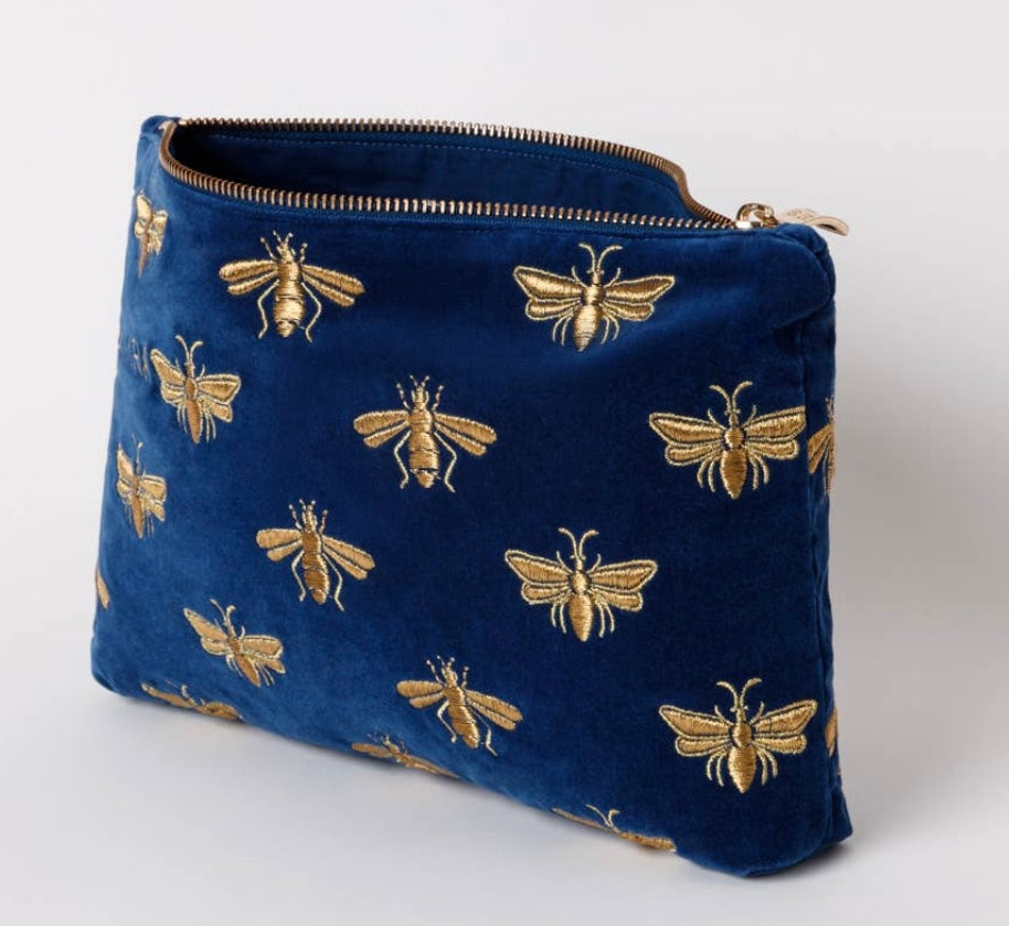 Elizabeth Scarlett Cobalt blue Bee large cosmetic bag