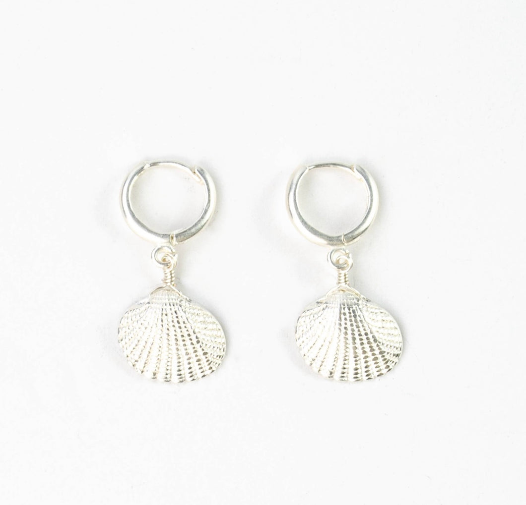 Silver Seashell Huggie earrings