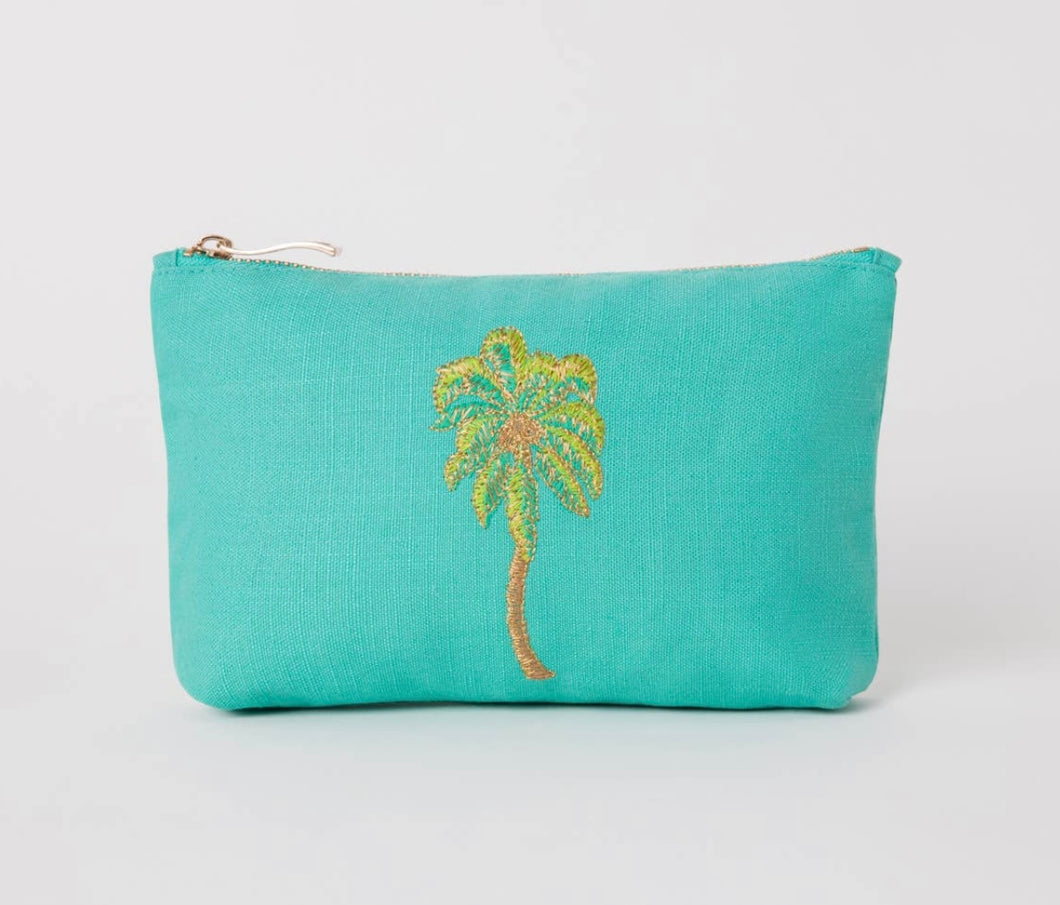 Elizabeth Scarlett Turquoise Palm cosmetic bag