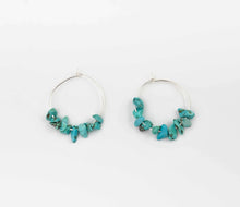 Load image into Gallery viewer, Silver and Turquoise Hoop Earrings
