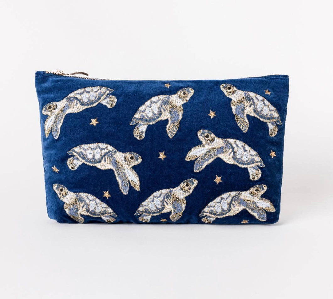 Elizabeth Scarlett Cobalt blue Baby Turtle Large cosmetic bag