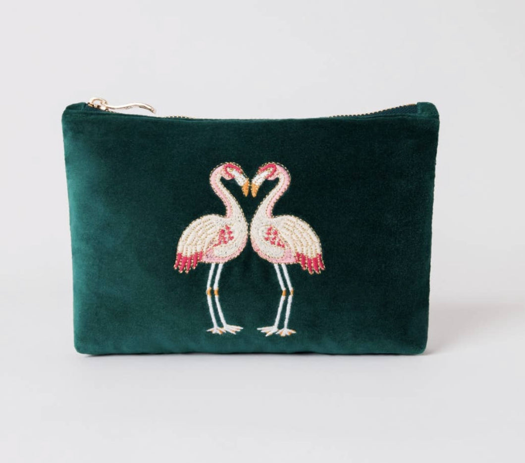 Elizabeth Scarlett Emerald Flamingo cosmetic bag